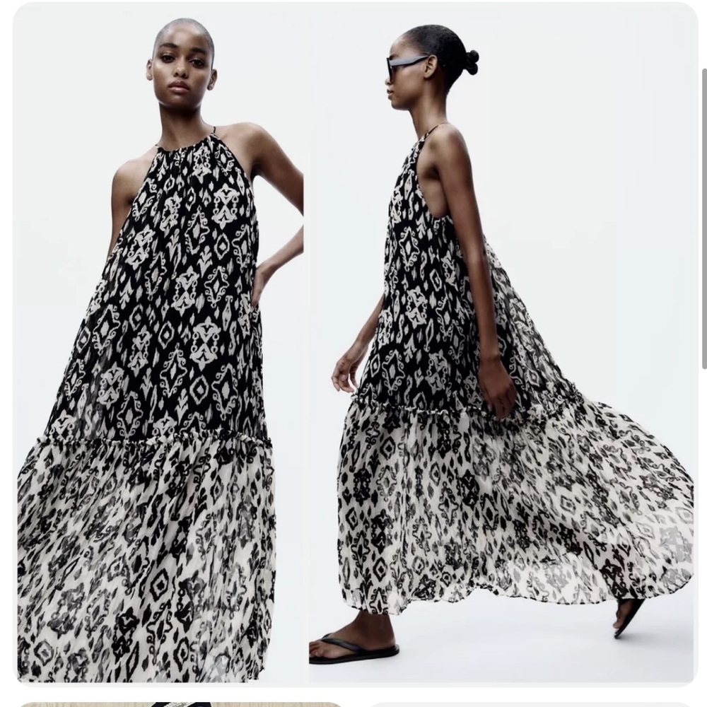 ZARA Alba Dress, Geometric Printed Chiffon maxi dress NWT size S